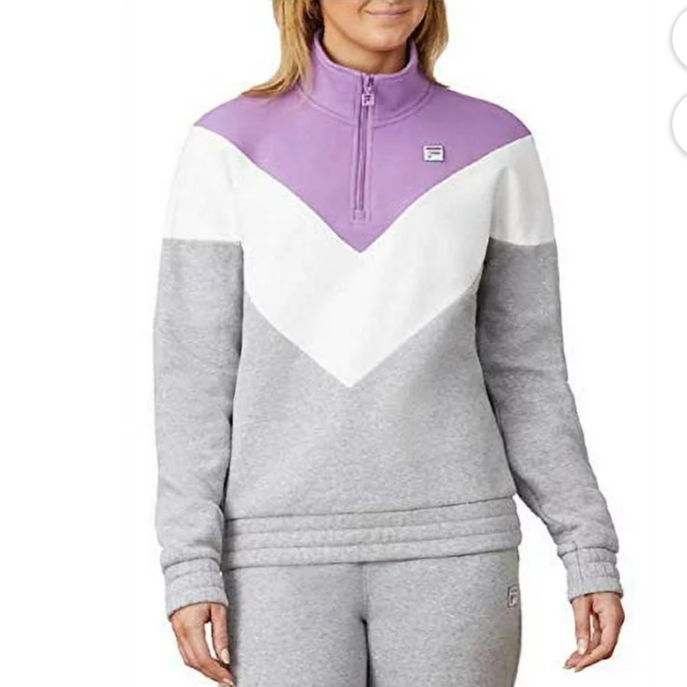 Retro Fila Purple Grey Colorblock 3/4 Zip Sweatshirt Medium